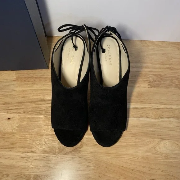 Women's‎ Cole Haan Emmett Lace Up Booties Clogs Shoes Size 7 Black Suede - Picture 5 of 8